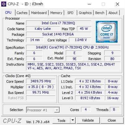 Intel Core i7 7820HQ