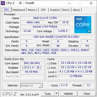 پردازنده اینتل Intel Core i5 1235u