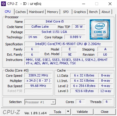 پردازنده اینتل Intel Core i5 9500T