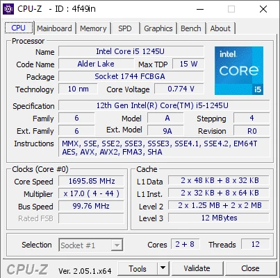 Intel Core i5-1245U (