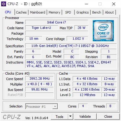 Intel Core i7-1185G7 (