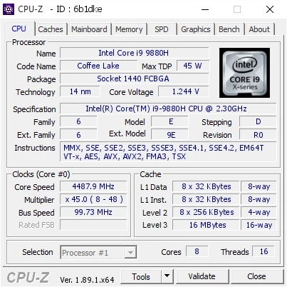 پردازنده اینتل Intel Core i9 9880H