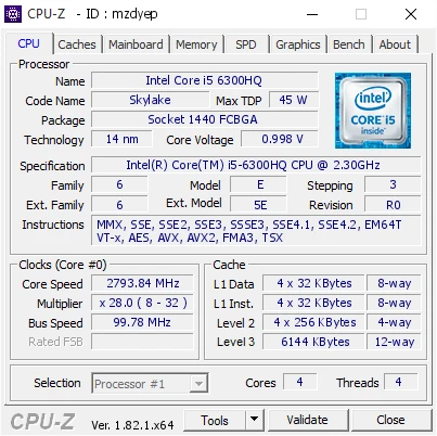 پردازنده اینتل Core i5 6300HQ